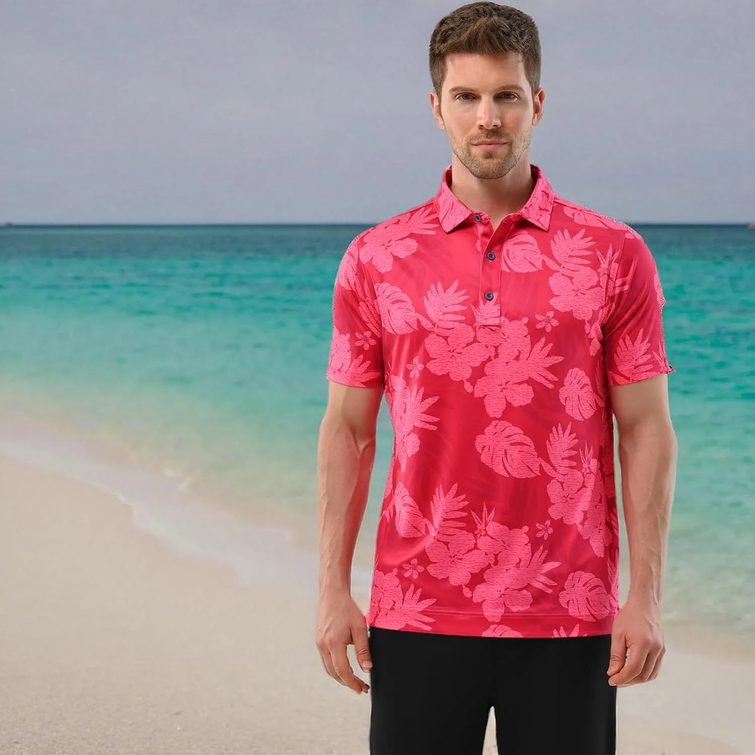 Mens Golf Shirt Moisture Wicking Dry Fit Mens Polo Shirts Dry Fit Performance Men's Golf Shirts Regular Fit Fashion Print