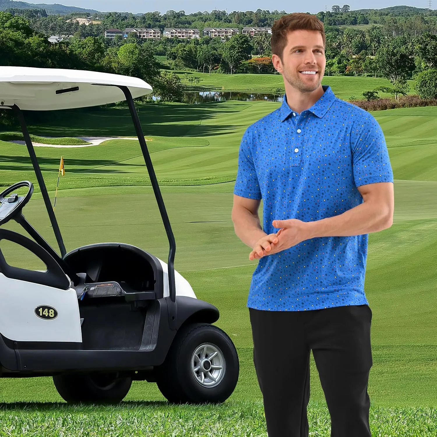 Mens Golf Shirt Moisture Wicking Dry Fit Mens Polo Shirts Dry Fit Performance Men's Golf Shirts Regular Fit Fashion Print