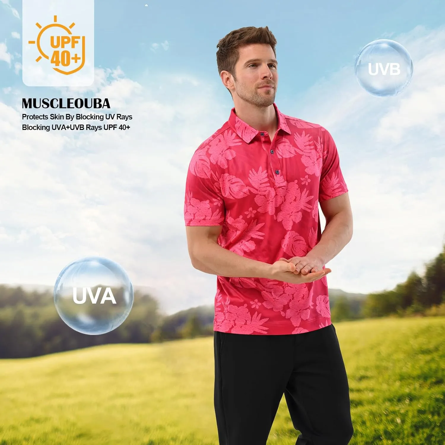 Mens Golf Shirt Moisture Wicking Dry Fit Mens Polo Shirts Dry Fit Performance Men's Golf Shirts Regular Fit Fashion Print