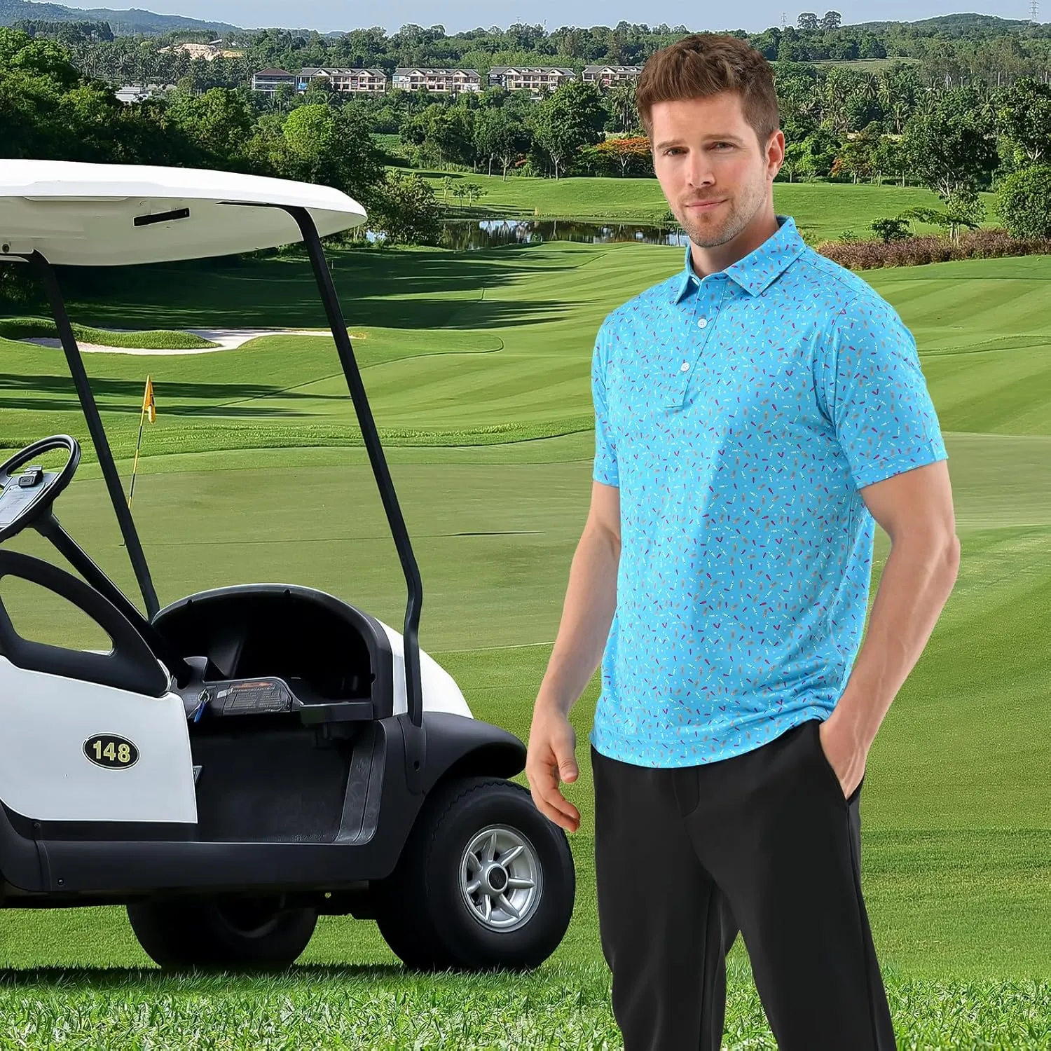 Mens Golf Shirt Moisture Wicking Dry Fit Mens Polo Shirts Dry Fit Performance Men's Golf Shirts Regular Fit Fashion Print