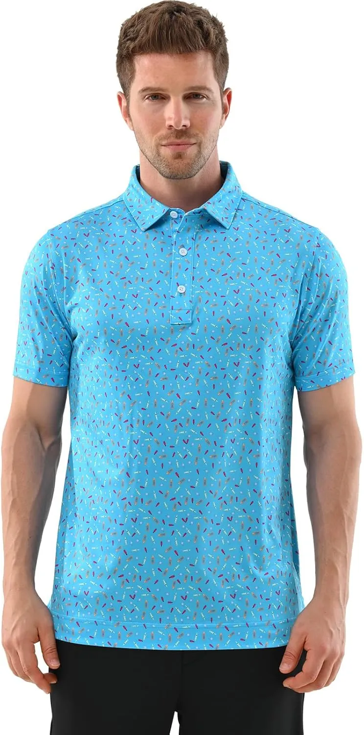 Mens Golf Shirt Moisture Wicking Dry Fit Mens Polo Shirts Dry Fit Performance Men's Golf Shirts Regular Fit Fashion Print