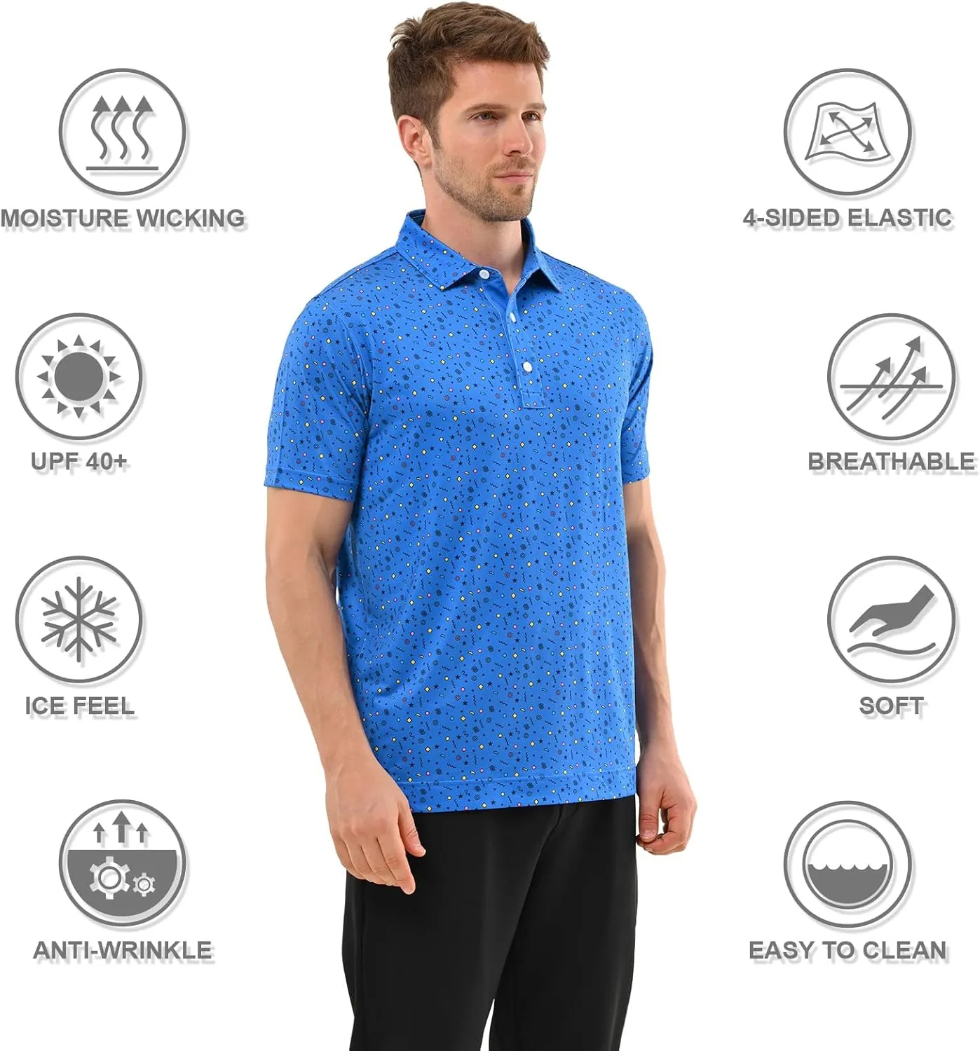 Mens Golf Shirt Moisture Wicking Dry Fit Mens Polo Shirts Dry Fit Performance Men's Golf Shirts Regular Fit Fashion Print