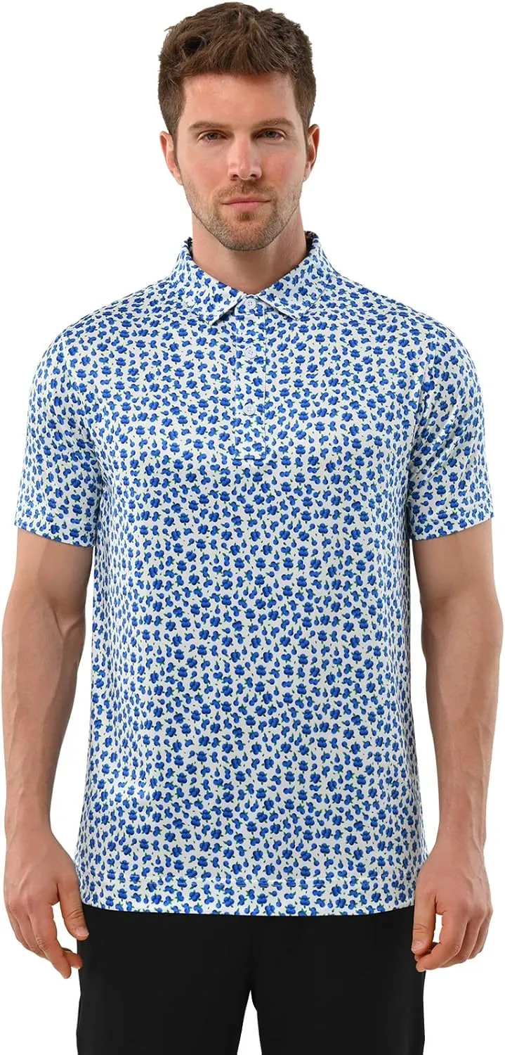Mens Golf Shirt Moisture Wicking Dry Fit Mens Polo Shirts Dry Fit Performance Men's Golf Shirts Regular Fit Fashion Print