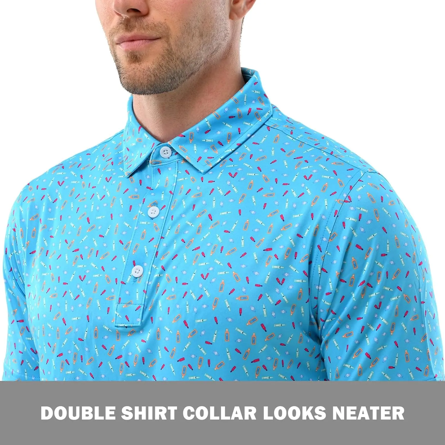 Mens Golf Shirt Moisture Wicking Dry Fit Mens Polo Shirts Dry Fit Performance Men's Golf Shirts Regular Fit Fashion Print
