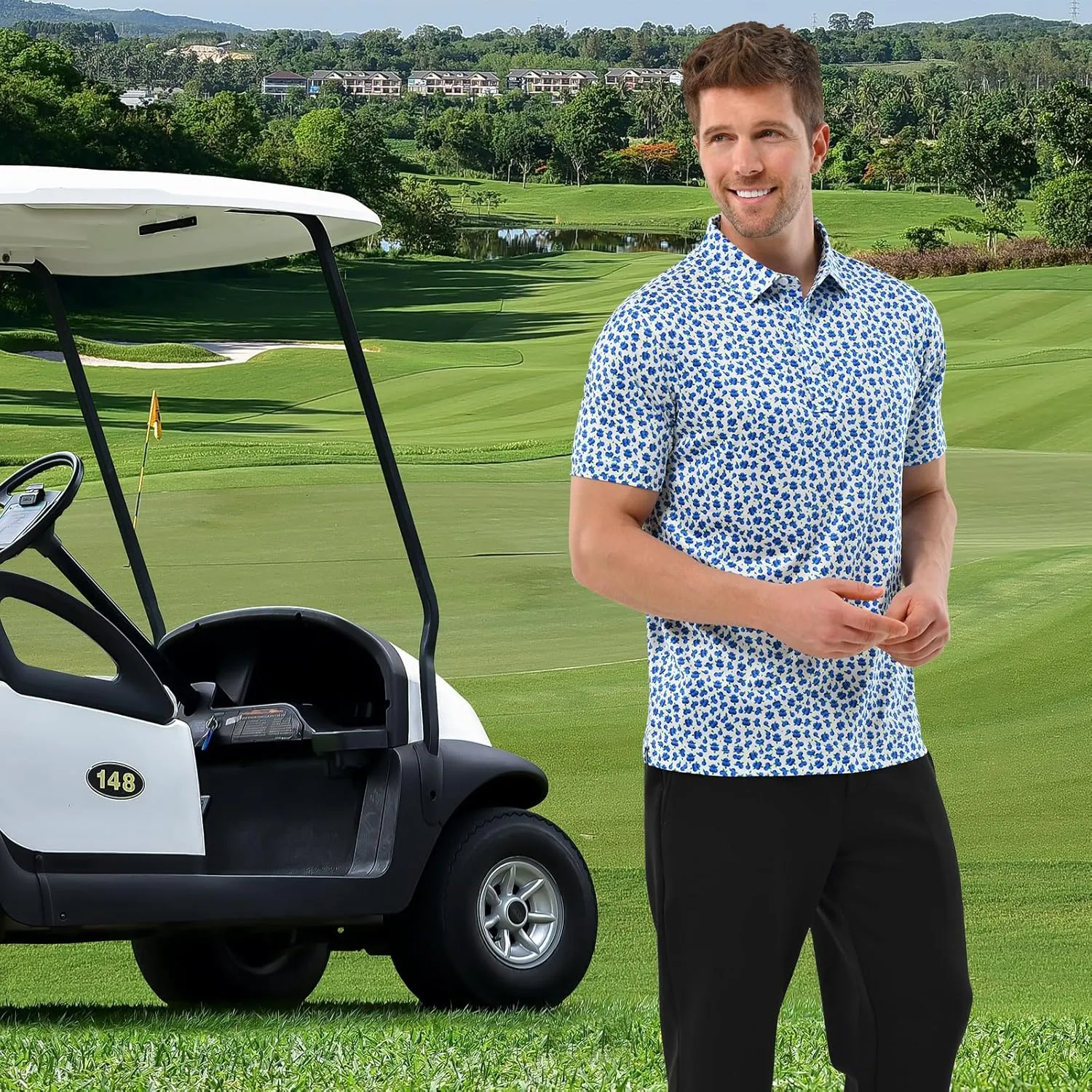 Mens Golf Shirt Moisture Wicking Dry Fit Mens Polo Shirts Dry Fit Performance Men's Golf Shirts Regular Fit Fashion Print