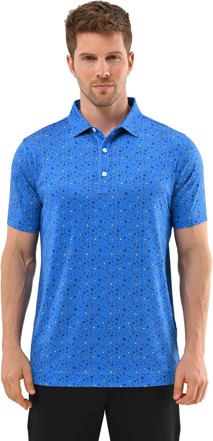 Mens Golf Shirt Moisture Wicking Dry Fit Mens Polo Shirts Dry Fit Performance Men's Golf Shirts Regular Fit Fashion Print