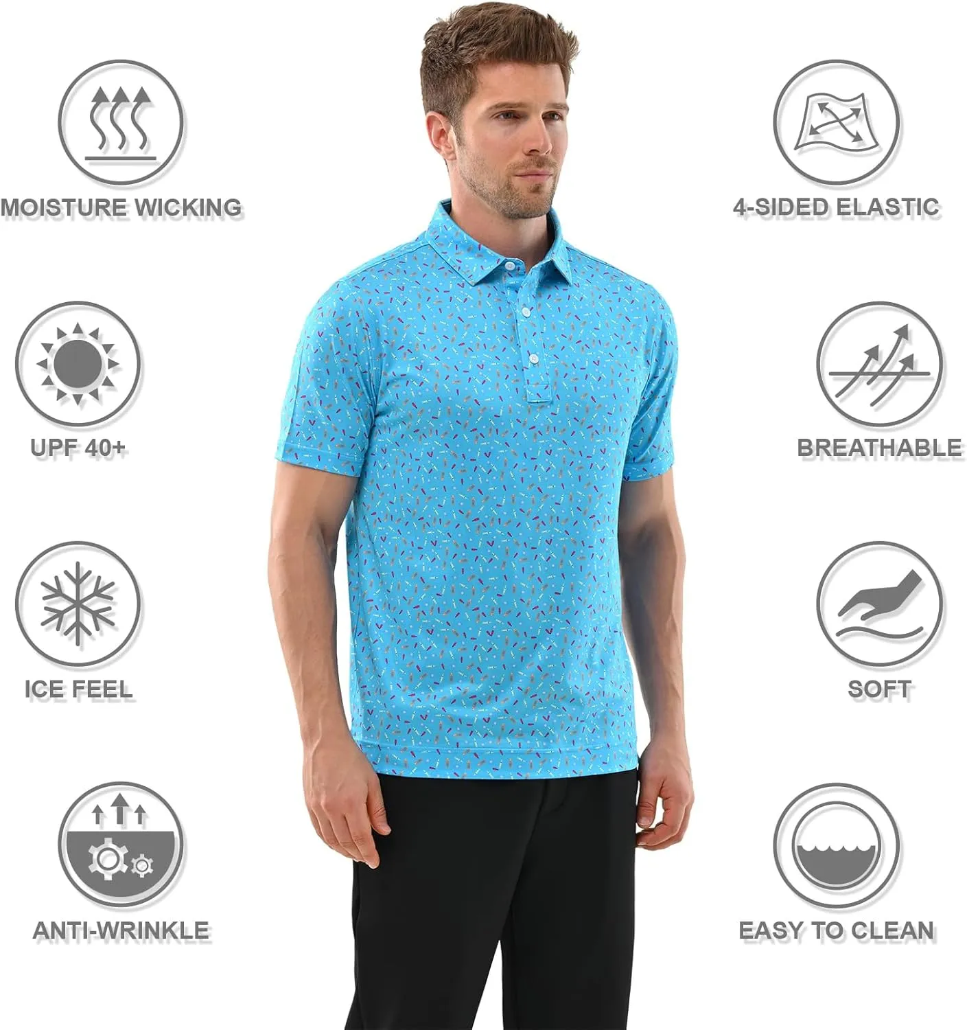 Mens Golf Shirt Moisture Wicking Dry Fit Mens Polo Shirts Dry Fit Performance Men's Golf Shirts Regular Fit Fashion Print