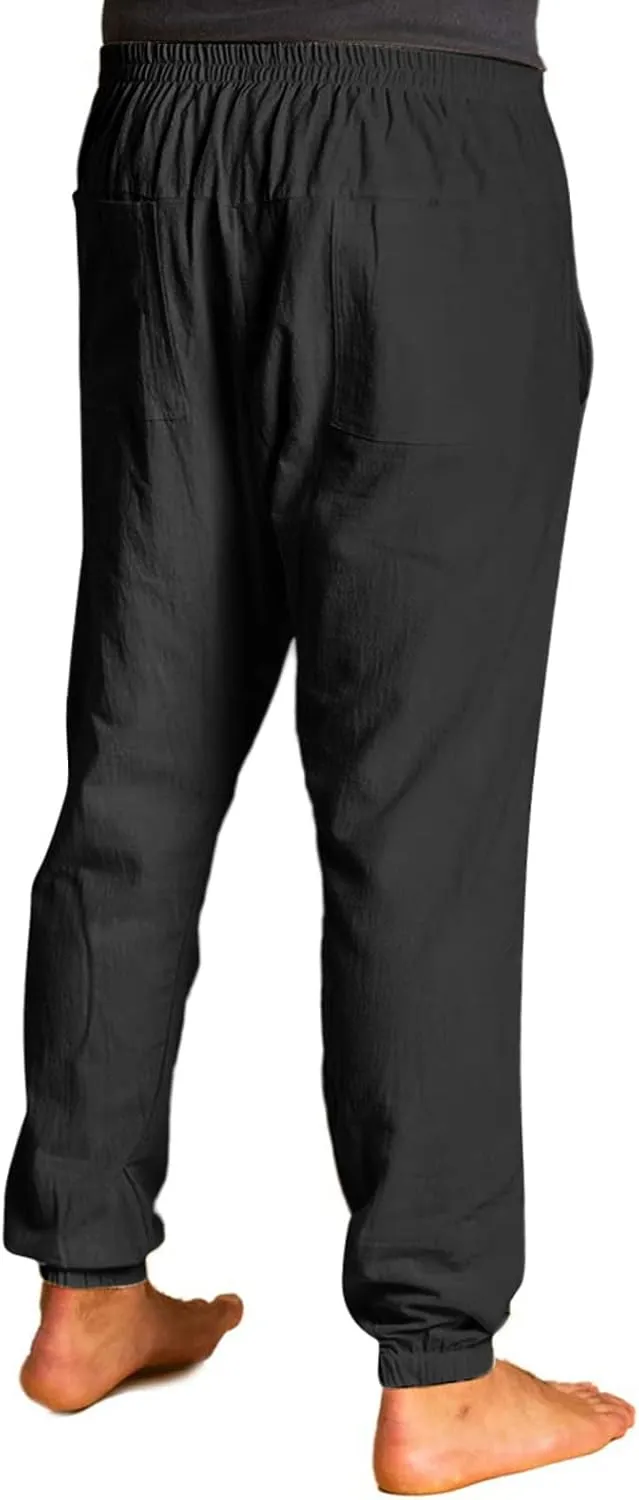 Mens Lightweight Casual Jogger Comfy Harem Slim Fit Adjustable Pants High Waist Joggers