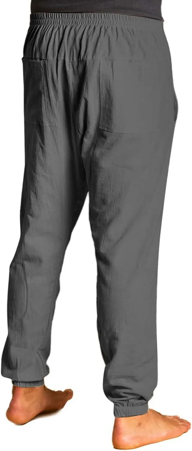 Mens Lightweight Casual Jogger Comfy Harem Slim Fit Adjustable Pants High Waist Joggers