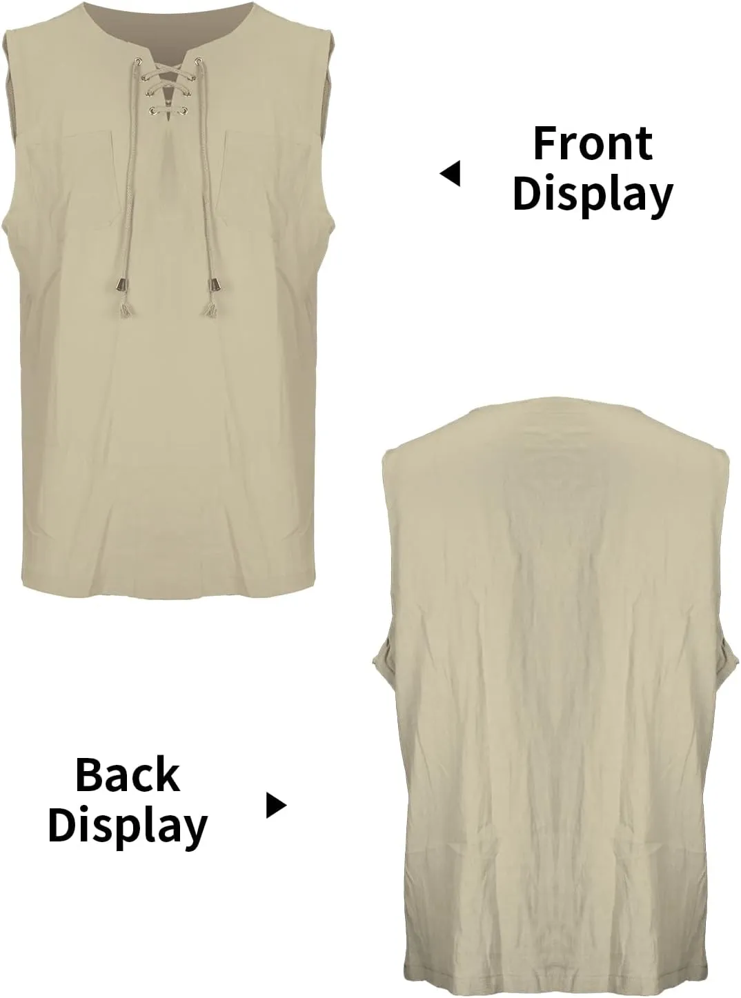 Men's Linen Tank Tops Summer Casual Sleeveless Shirts Lace Up Beach Hippie Tops Bohemian Tunic