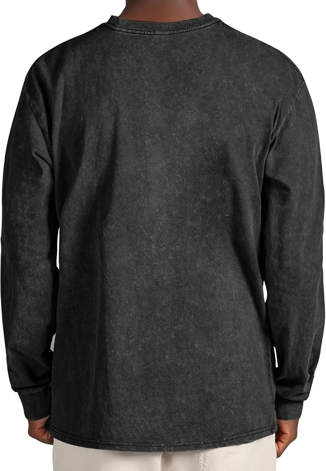 Men's Long Sleeve Shirts Vintage Oversized Distressed Washed T-Shirt Crewneck Cotton Tees Pullover Tops
