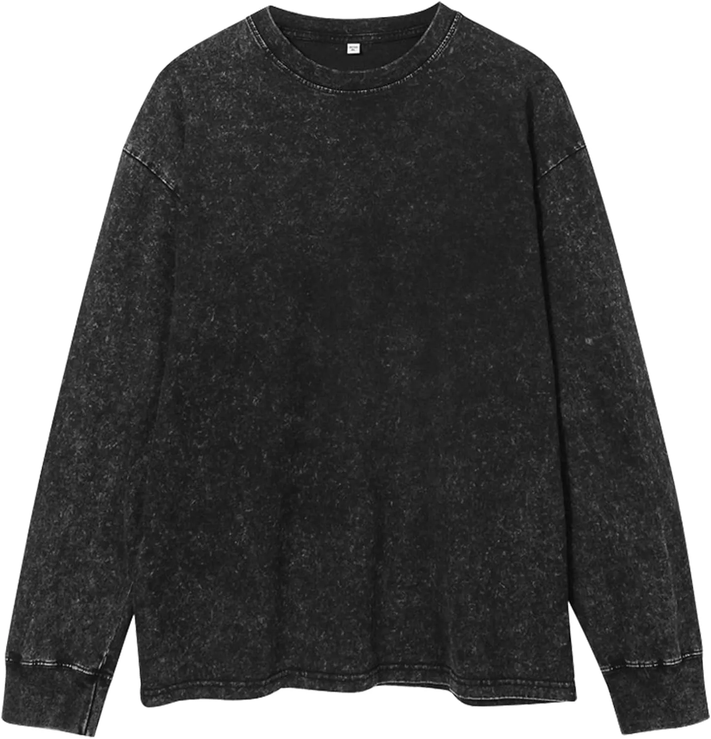 Men's Long Sleeve Shirts Vintage Oversized Distressed Washed T-Shirt Crewneck Cotton Tees Pullover Tops