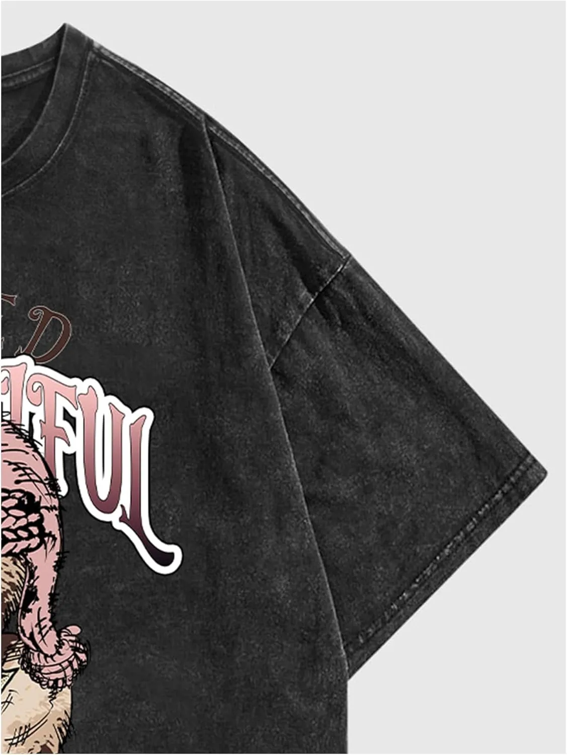 Men's Oversized Tshirts Short Sleeve Drop Shoulder Letter Graphic Tees Summer Crew Neck Tee Shirts