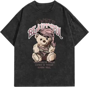 Men's Oversized Tshirts Short Sleeve Drop Shoulder Letter Graphic Tees Summer Crew Neck Tee Shirts