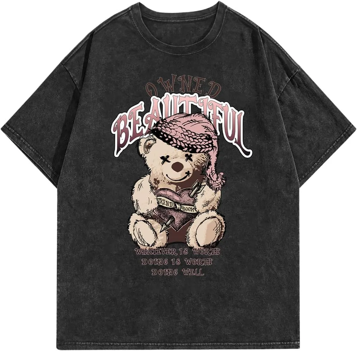 Men's Oversized Tshirts Short Sleeve Drop Shoulder Letter Graphic Tees Summer Crew Neck Tee Shirts