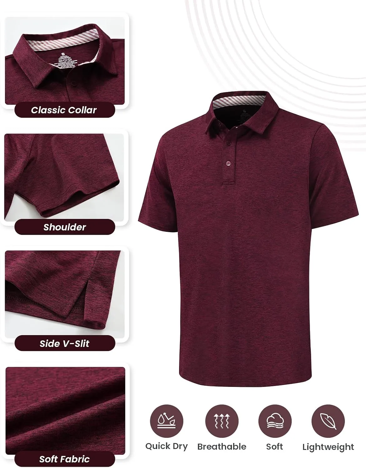 Men's Quick Dry Golf Polo Shirt Moisture Wicking Performance Short Sleeve Athletic Golf Shirts for Men