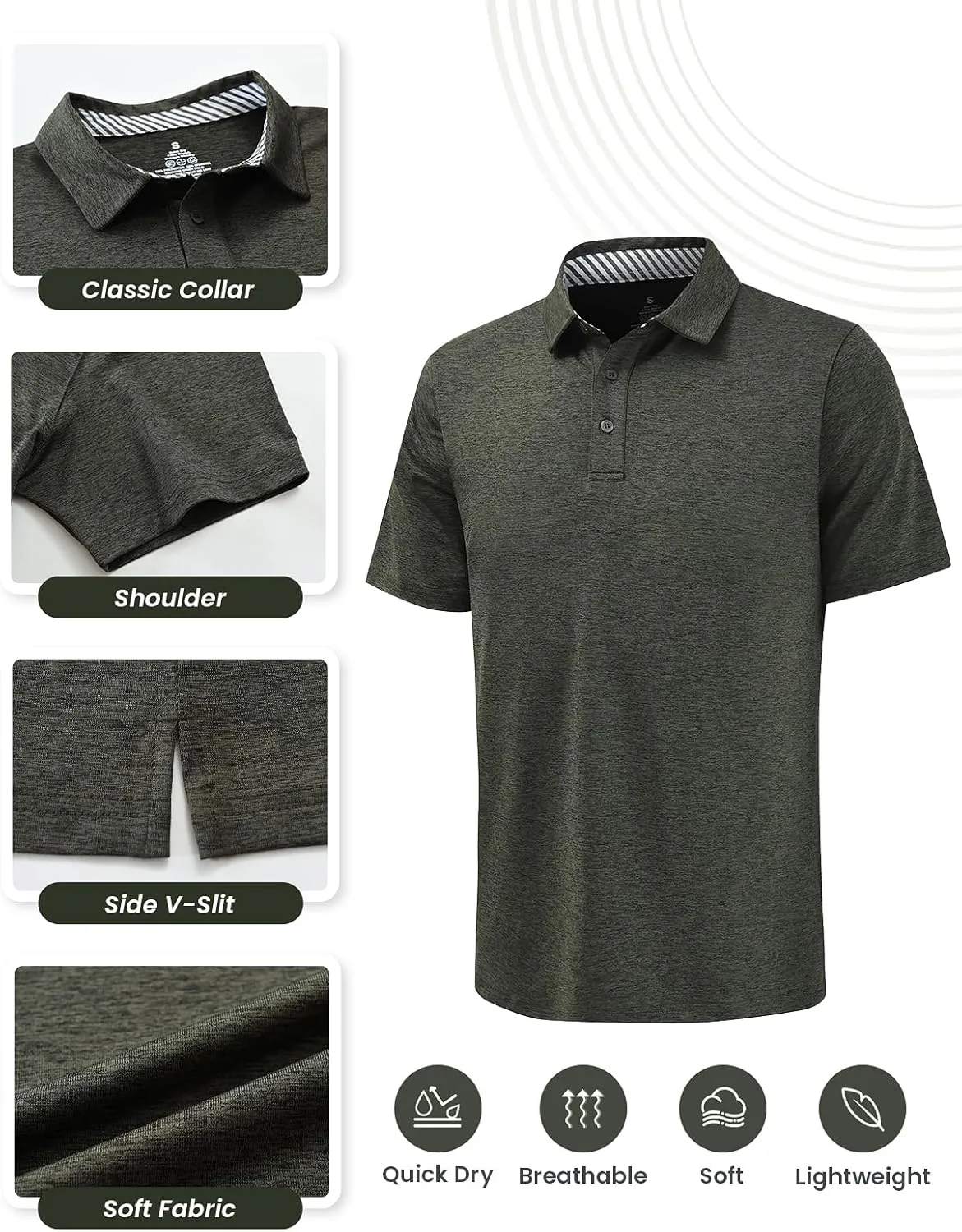 Men's Quick Dry Golf Polo Shirt Moisture Wicking Performance Short Sleeve Athletic Golf Shirts for Men