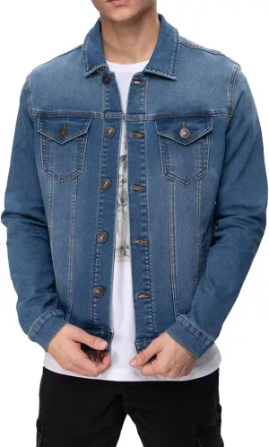 Mens Rugged Wear Button Down Denim Jacket Fashion, Classic Long Sleeve Jean Jacket