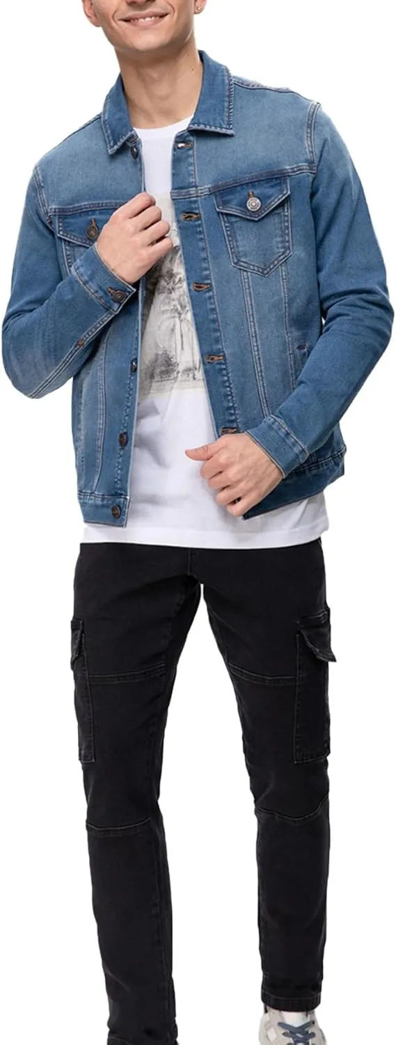 Mens Rugged Wear Button Down Denim Jacket Fashion, Classic Long Sleeve Jean Jacket