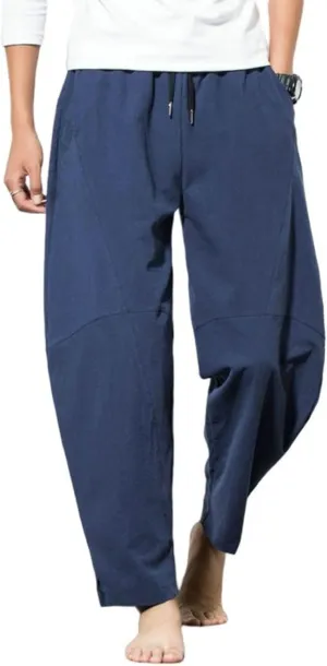 Men's Summer Linen Pants Beach Pant Casual Solid Drawstring Yoga Pants Trousers Pockets