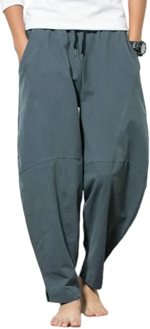 Men's Summer Linen Pants Beach Pant Casual Solid Drawstring Yoga Pants Trousers Pockets