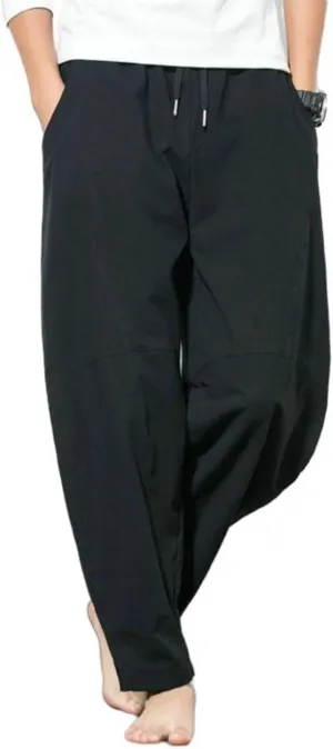 Men's Summer Linen Pants Beach Pant Casual Solid Drawstring Yoga Pants Trousers Pockets