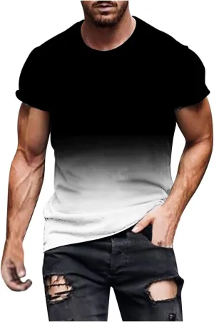 Men's T-Shirt Short Sleeve Performance Top Workout Muscle Fit Ombre Tee Quick Dry Athletic Gradient Active Shirts