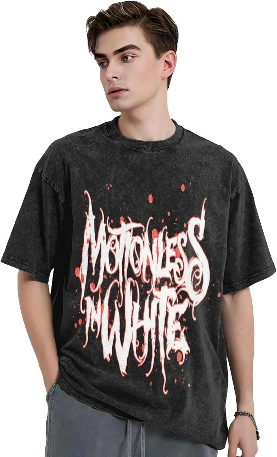 Men's Vintage Oversized Drop Shoulder Casual T Shirt Loose Wash Solid Tees Top