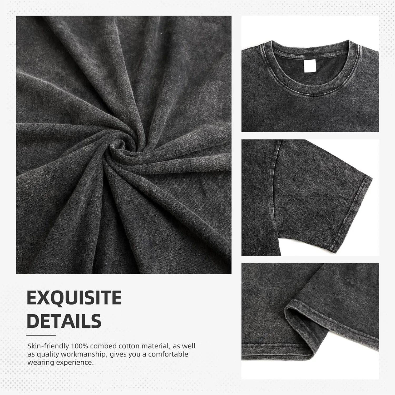 Men's Vintage Oversized Drop Shoulder Casual T Shirt Loose Wash Solid Tees Top