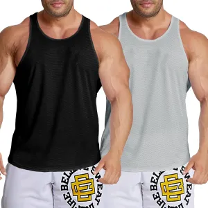 Men's Workout Stringer Tank Tops Mesh Quick Dry Y-Back Tops Muscle Athletic Shirts for Gym