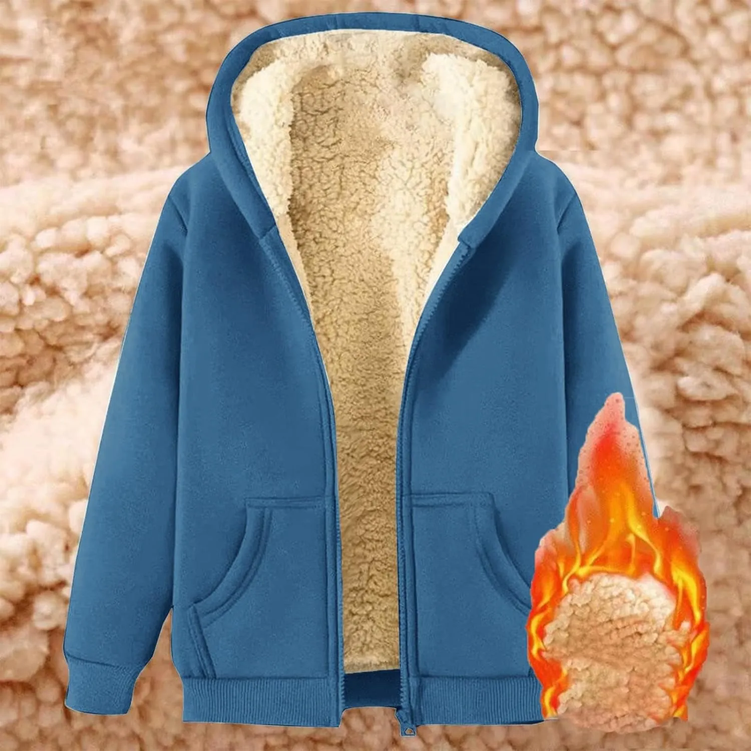Men's Zip Up Hoodies Fleece Heavyweight Jacket Windproof Thermal Zipper Sweatshirt Outerwear Winter Warm Sweatshirt