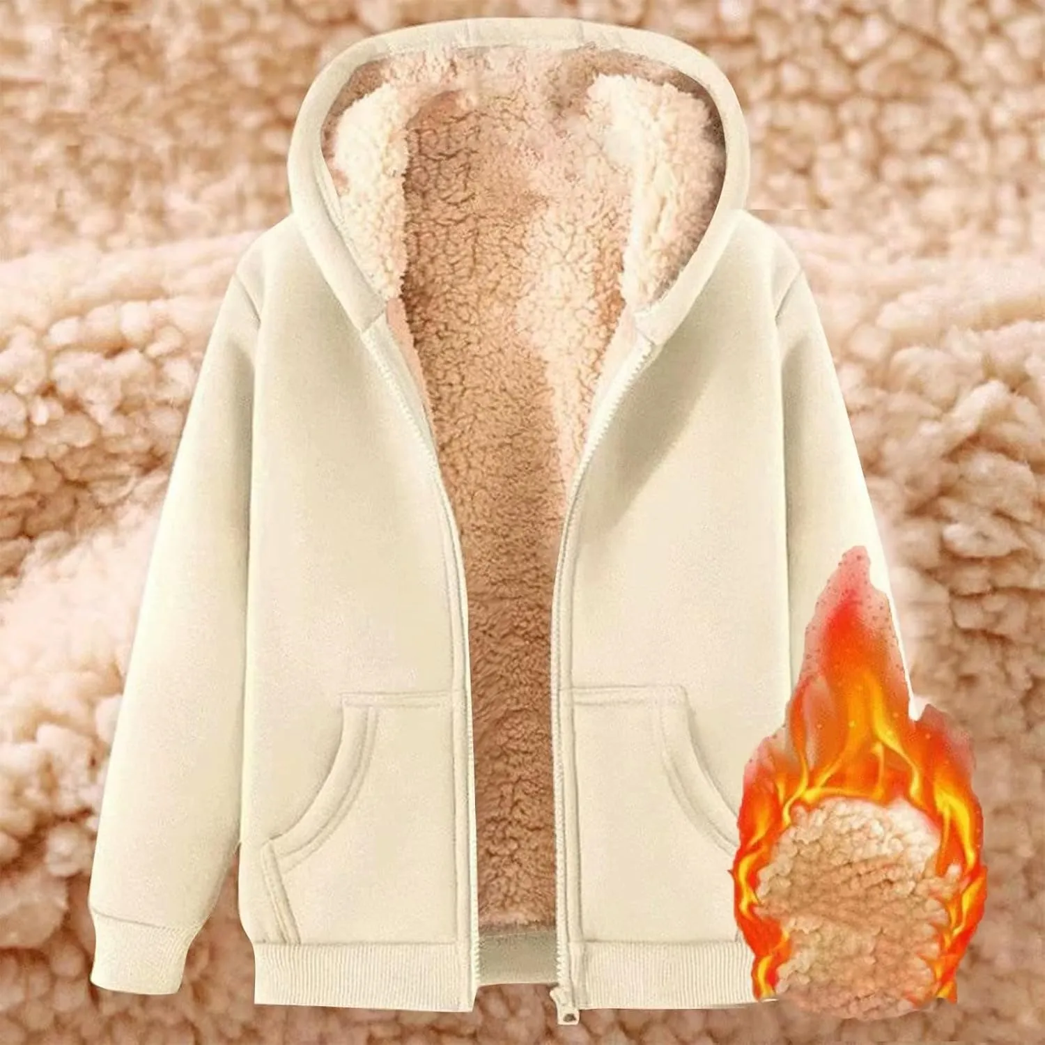 Men's Zip Up Hoodies Fleece Heavyweight Jacket Windproof Thermal Zipper Sweatshirt Outerwear Winter Warm Sweatshirt