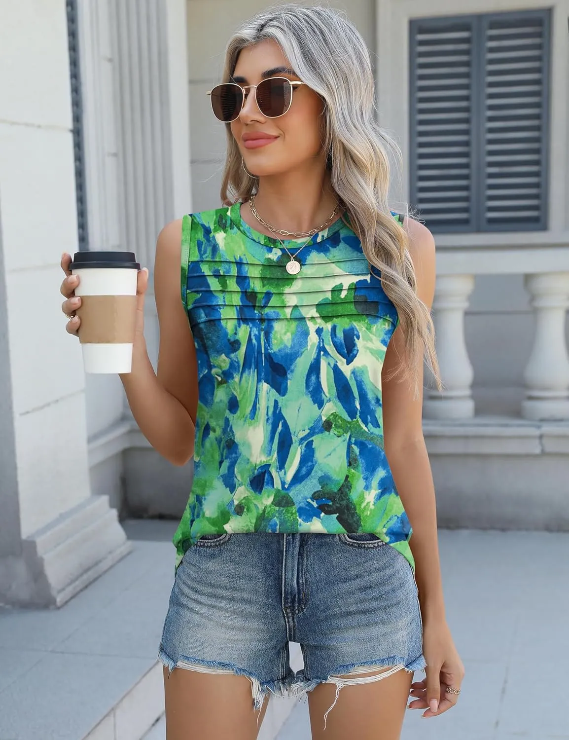 Micoson Womens Tank Tops 2025 Summer Casual Sleeveless Tops Loose Flowy Crewneck Shirt Basic Tees