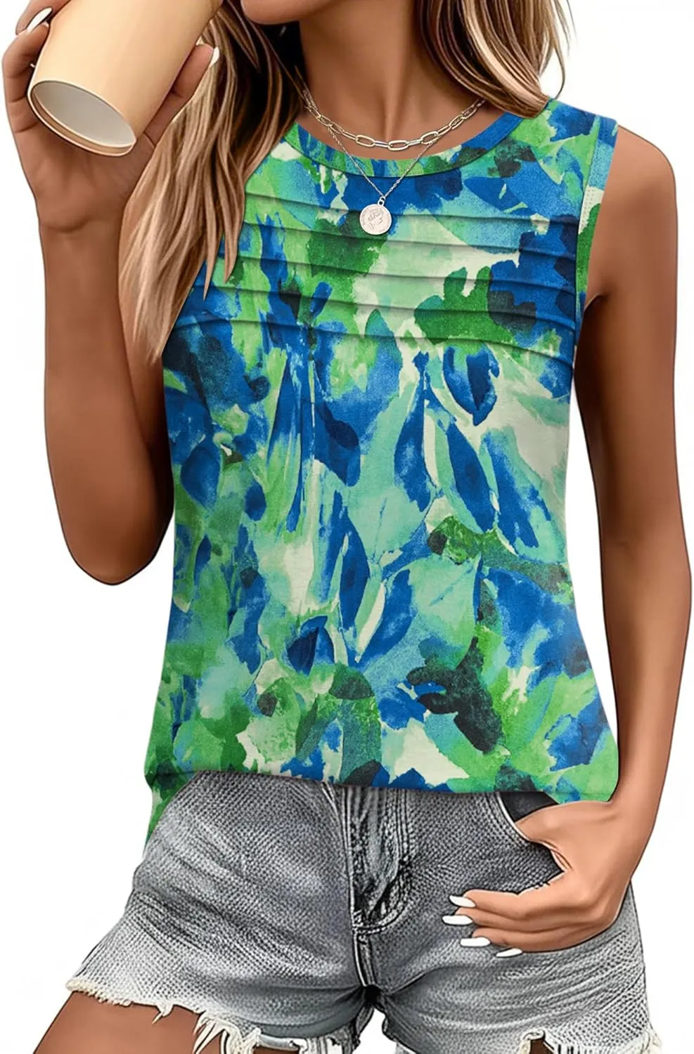 Micoson Womens Tank Tops 2025 Summer Casual Sleeveless Tops Loose Flowy Crewneck Shirt Basic Tees