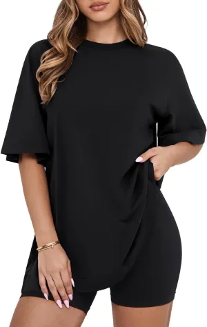 MIHOLL Womens Oversized T Shirts Short Sleeve Crewneck Summer Tops Casual Loose Basic Tees