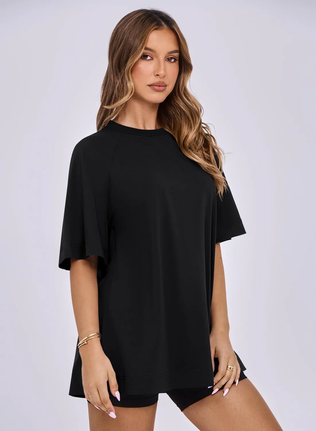 MIHOLL Womens Oversized T Shirts Short Sleeve Crewneck Summer Tops Casual Loose Basic Tees