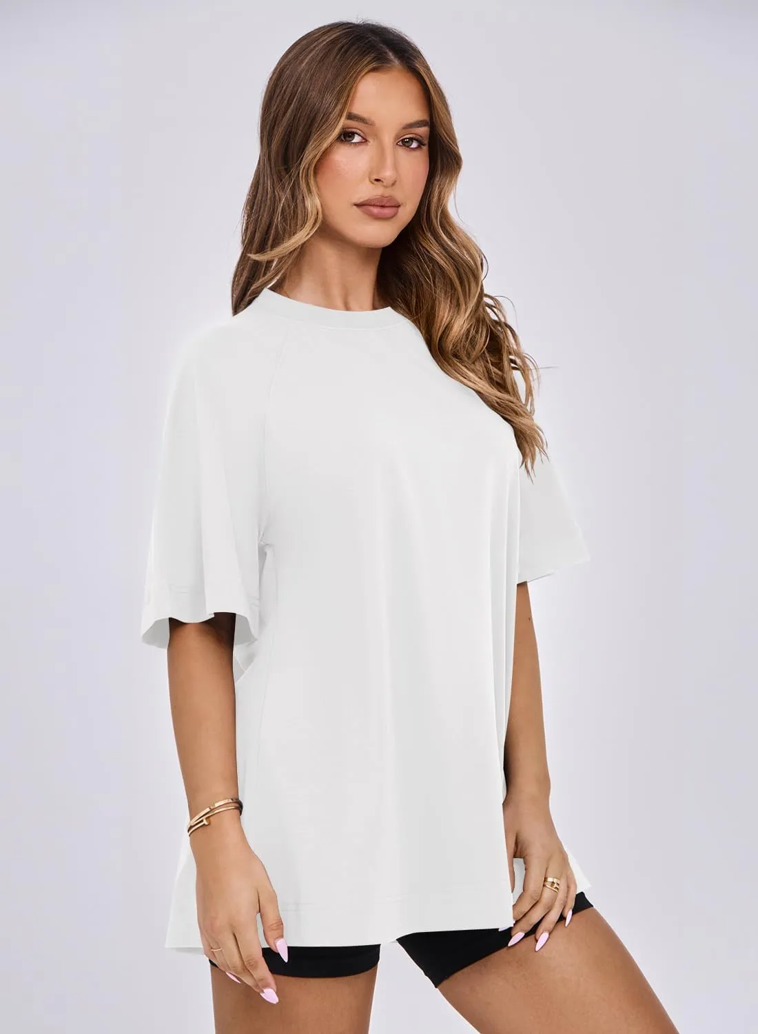 MIHOLL Womens Oversized T Shirts Short Sleeve Crewneck Summer Tops Casual Loose Basic Tees