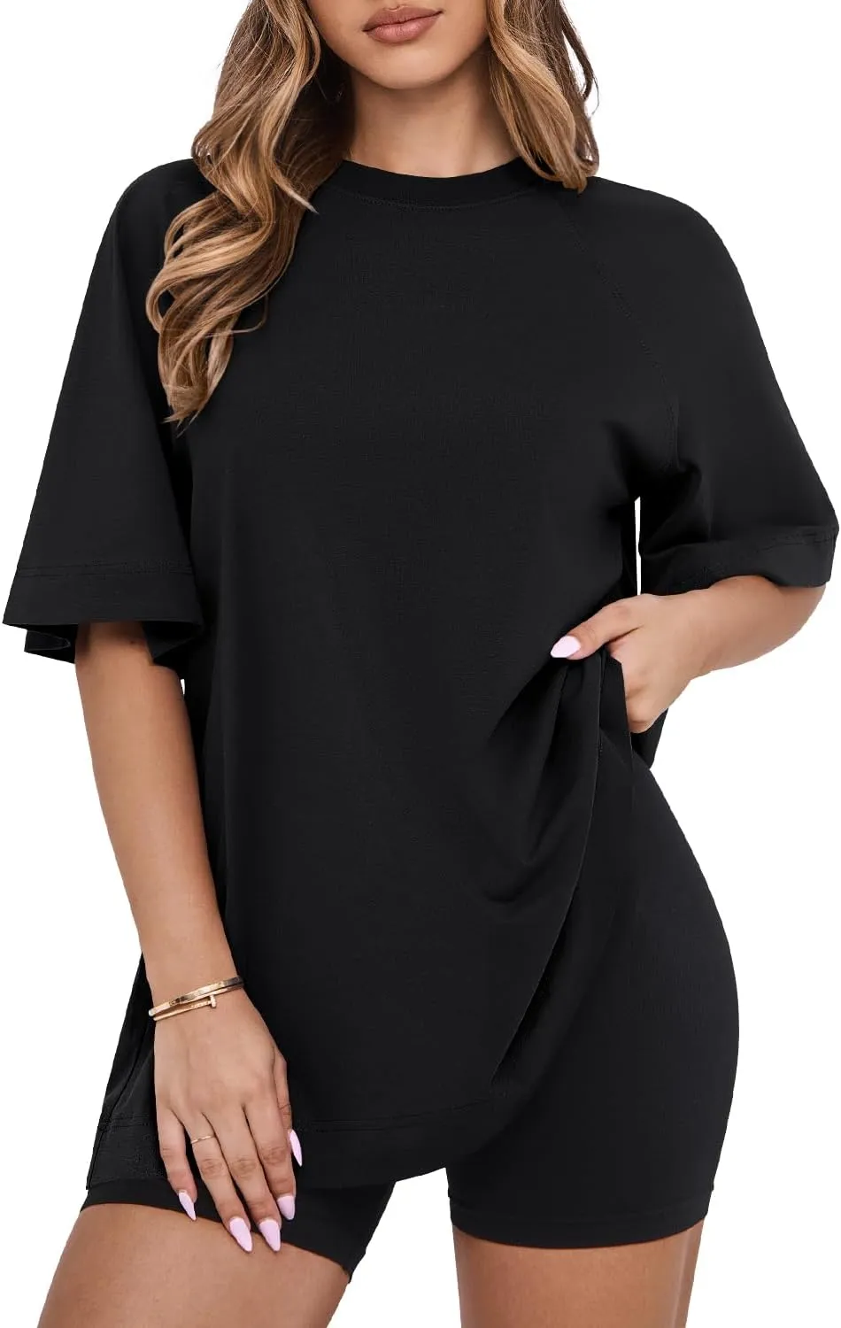 MIHOLL Womens Oversized T Shirts Short Sleeve Crewneck Summer Tops Casual Loose Basic Tees
