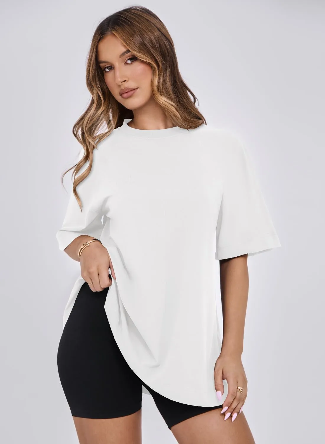 MIHOLL Womens Oversized T Shirts Short Sleeve Crewneck Summer Tops Casual Loose Basic Tees