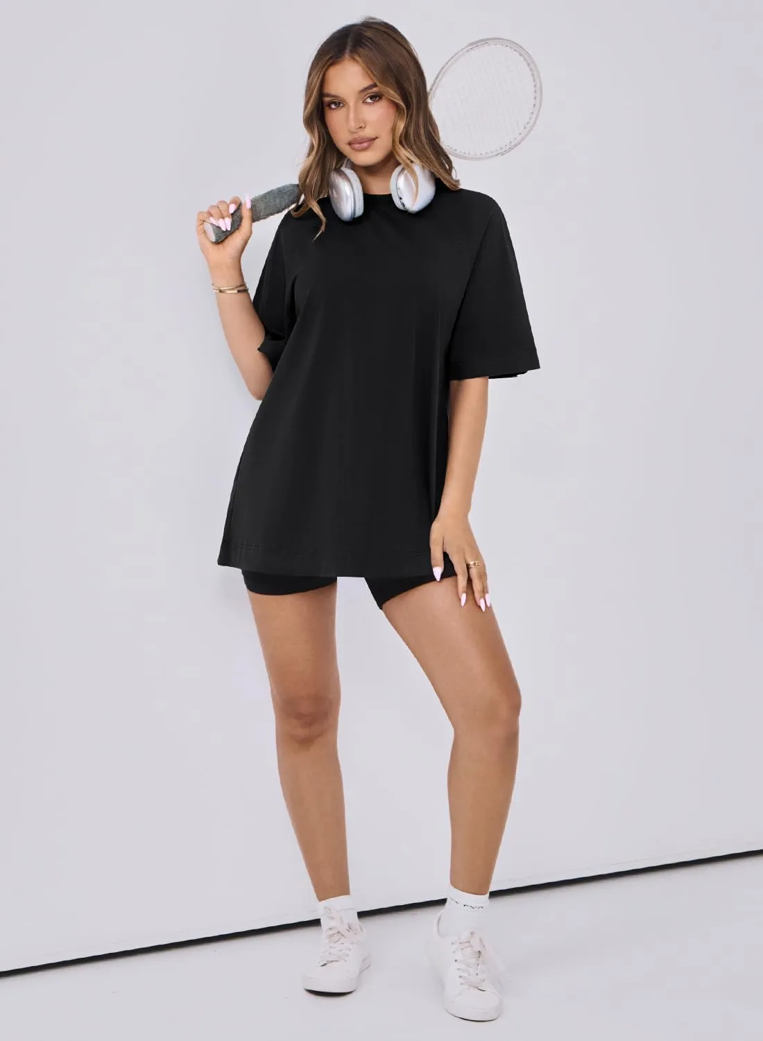 MIHOLL Womens Oversized T Shirts Short Sleeve Crewneck Summer Tops Casual Loose Basic Tees