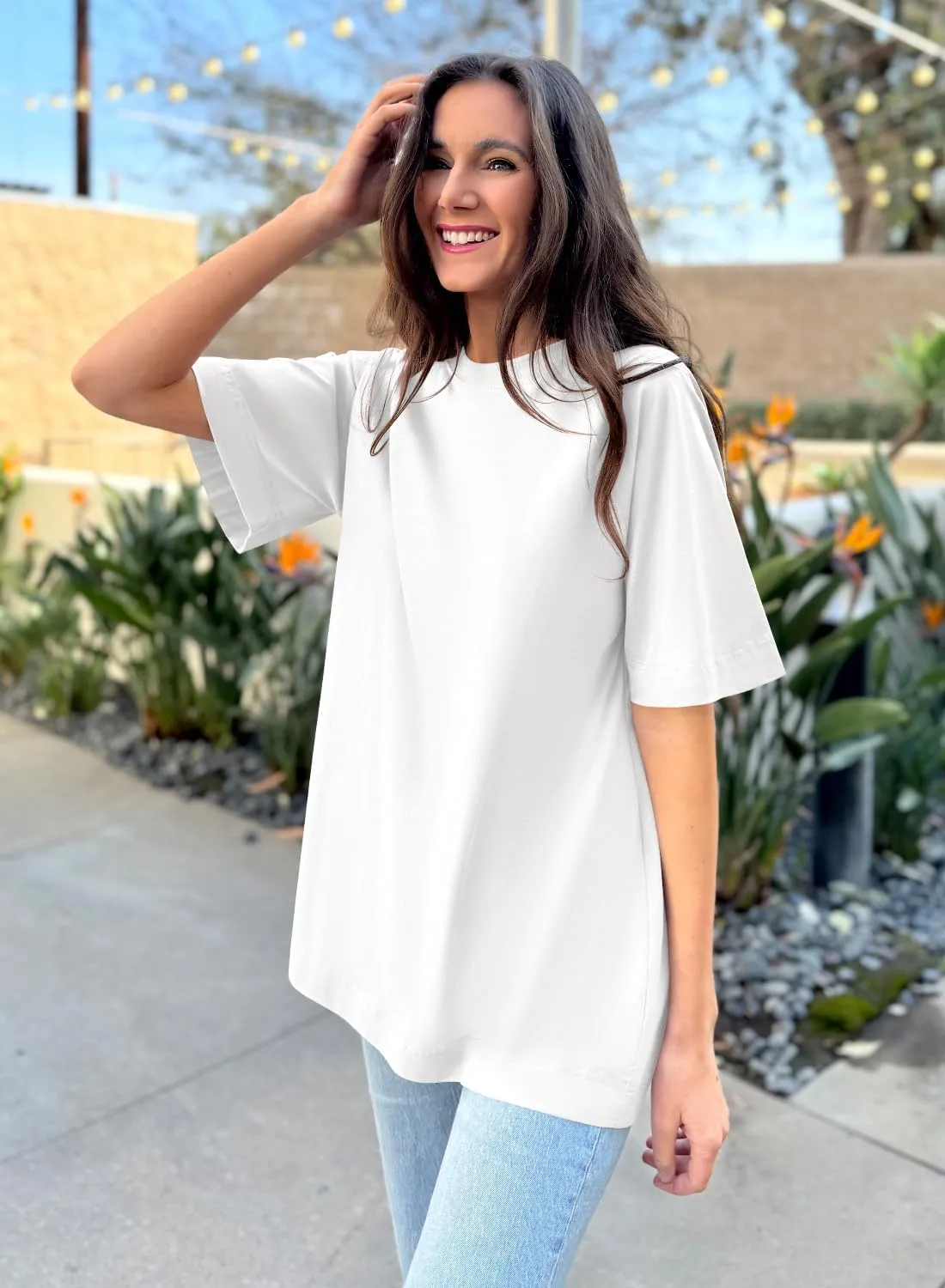 MIHOLL Womens Oversized T Shirts Short Sleeve Crewneck Summer Tops Casual Loose Basic Tees