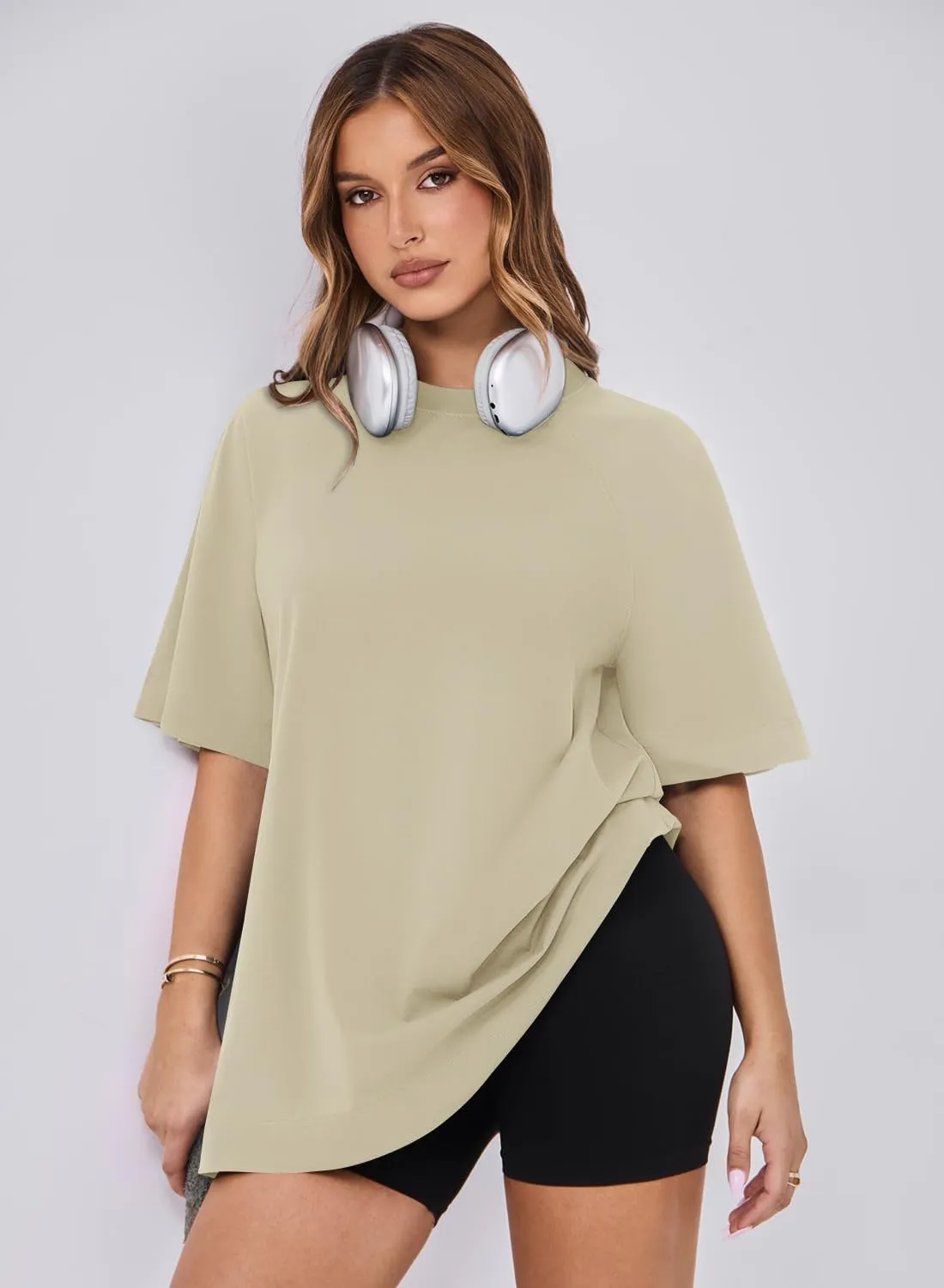 MIHOLL Womens Oversized T Shirts Short Sleeve Crewneck Summer Tops Casual Loose Basic Tees