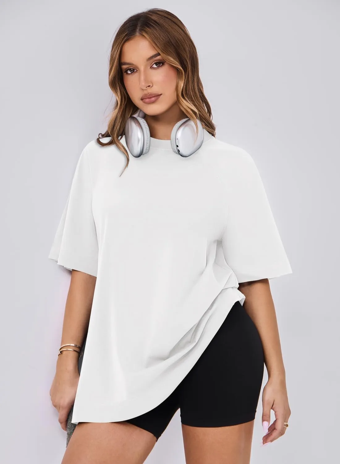 MIHOLL Womens Oversized T Shirts Short Sleeve Crewneck Summer Tops Casual Loose Basic Tees