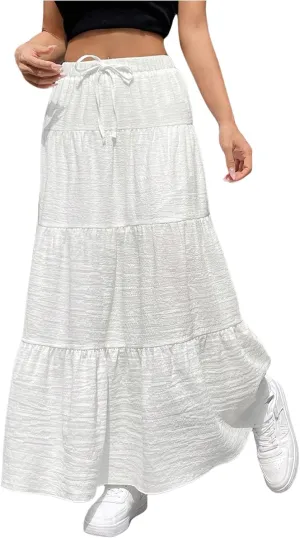 Milumia Women's Long Flowy Western Skirt Boho Tiered Flared Maxi Skirts