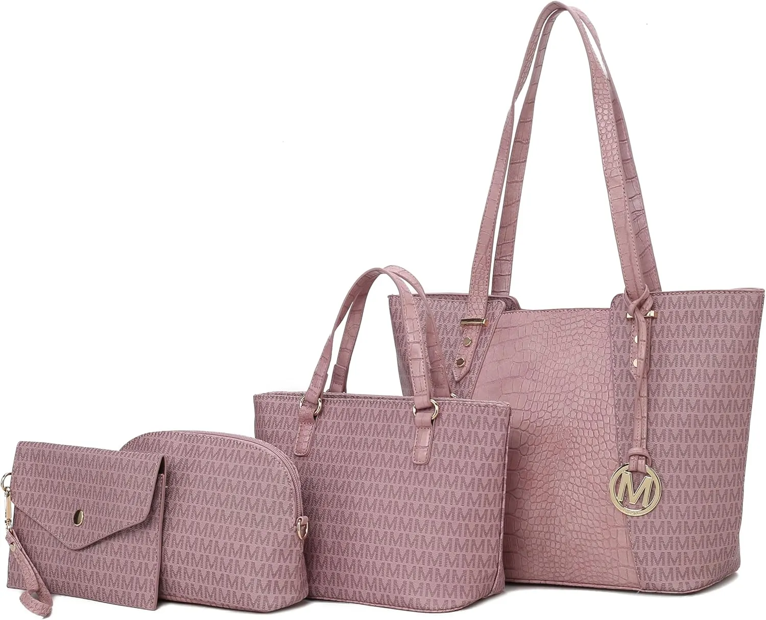 MKF Collection Tote Bag for Women, Shoulder Handbag & Wristlet Pouch Purse Top Handle Vegan Leather 4Pcs Set Pocketbook