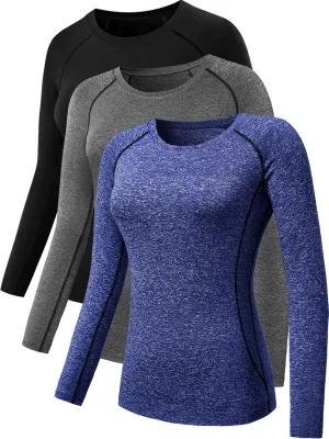 NELEUS Women's 3 Pack Compression Shirts Long Sleeve Yoga Athletic Running T Shirt
