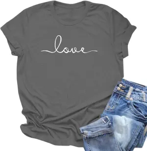 NIUBIA Women's T-Shirt Graphic Tees Love Printed Casual Short Sleeve Tops Summer Loose Fitted Top