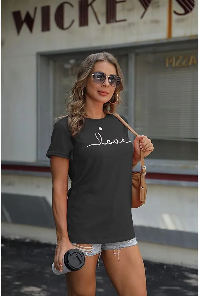 NIUBIA Women's T-Shirt Graphic Tees Love Printed Casual Short Sleeve Tops Summer Loose Fitted Top