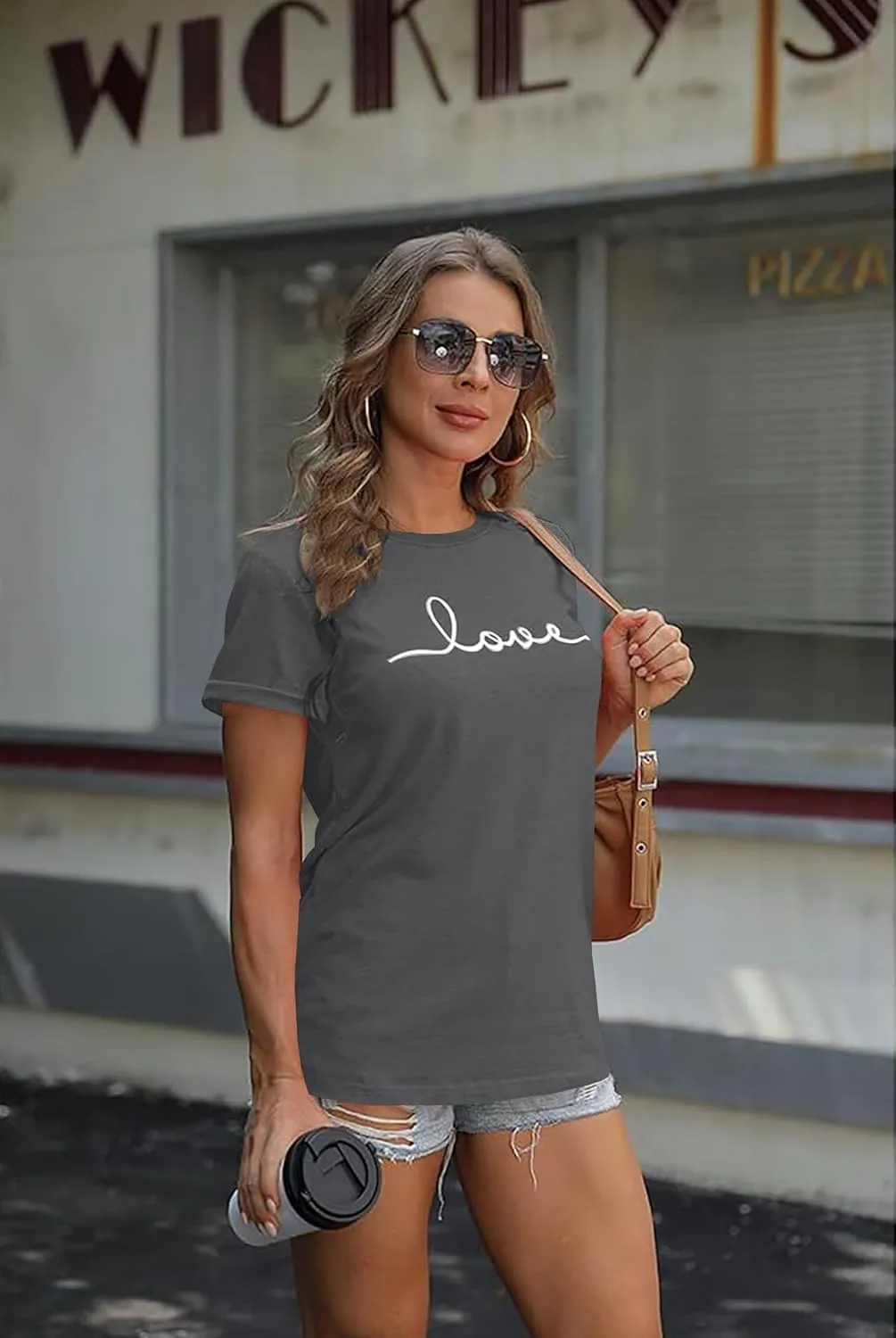 NIUBIA Women's T-Shirt Graphic Tees Love Printed Casual Short Sleeve Tops Summer Loose Fitted Top