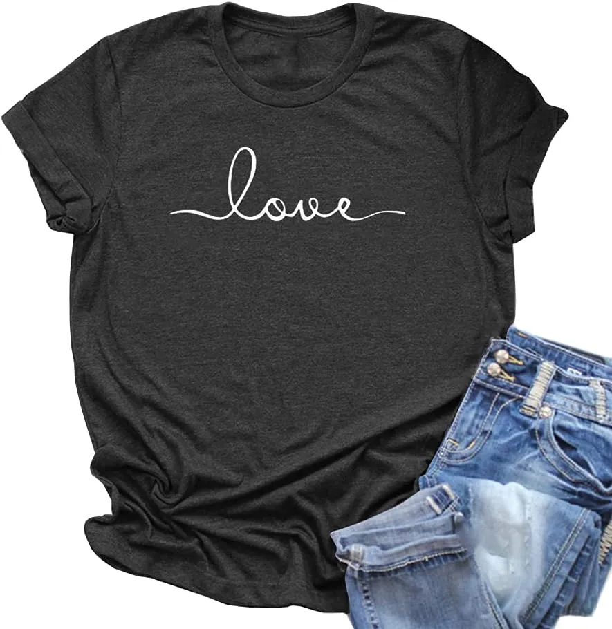 NIUBIA Women's T-Shirt Graphic Tees Love Printed Casual Short Sleeve Tops Summer Loose Fitted Top